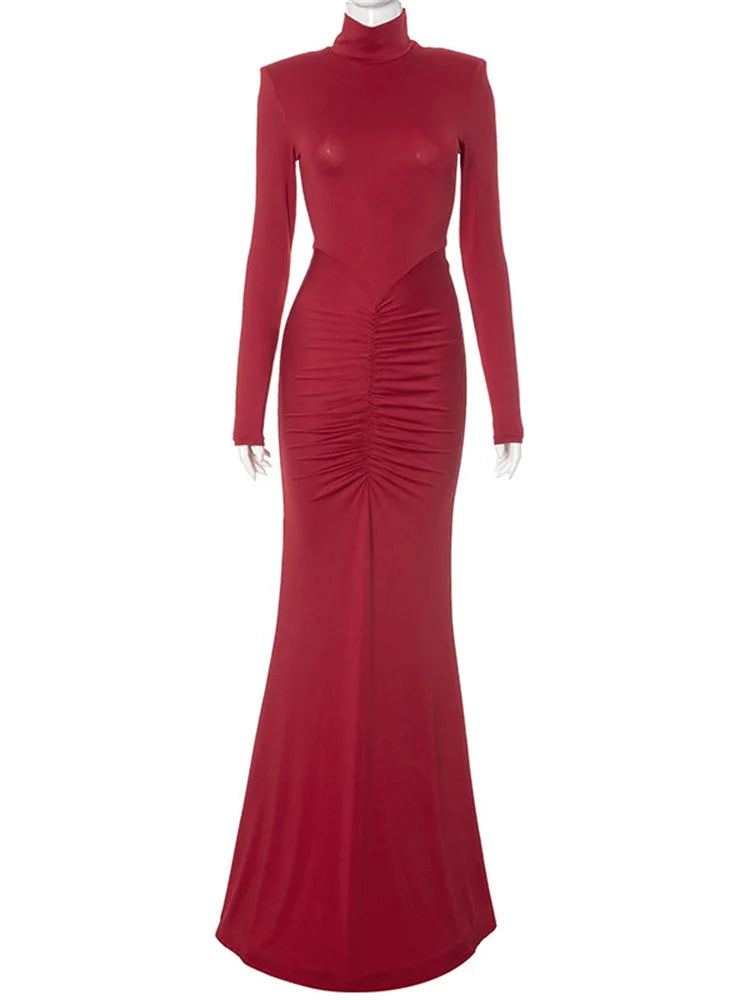 Pleated Long Dress Female High Waist Slim Patchwork Skinny Autumn Party Dress ’s Bodycon Dress