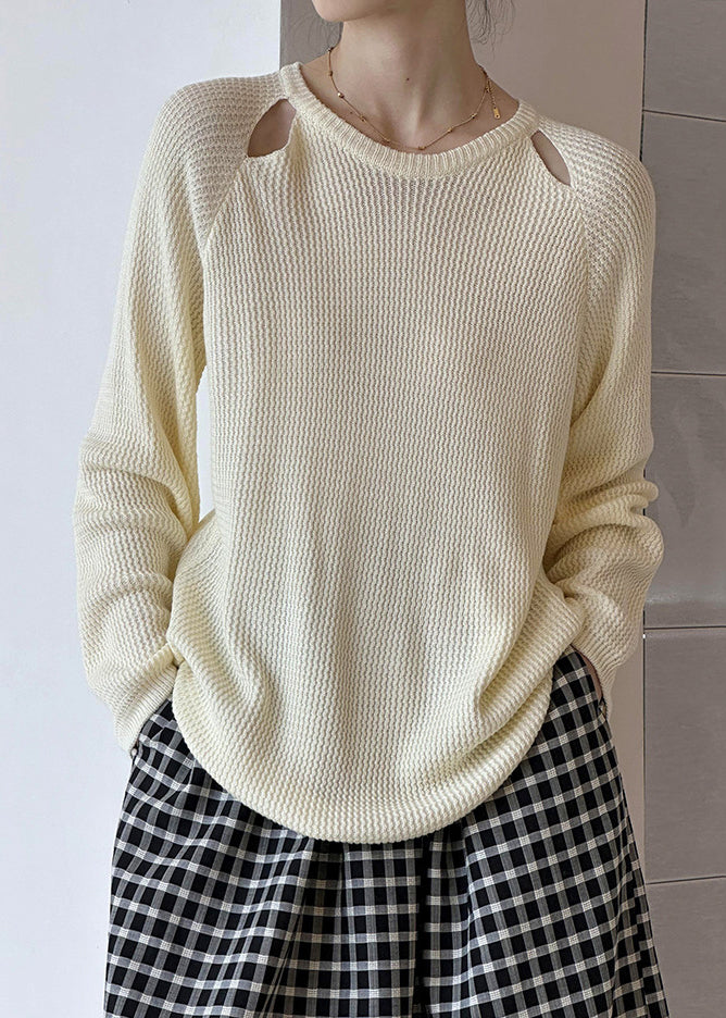 Beige Tie Waist Knit Sweaters O Neck Long Sleeve Af1095