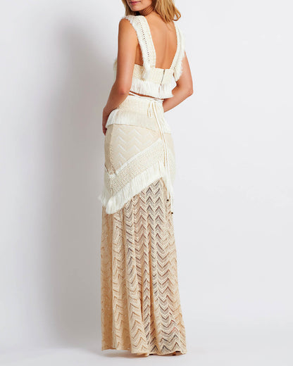 Beach Fringed Color Bikini Swimsuit and Skirt