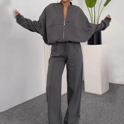 Zip Up Jacket Hooded Two-piece Set