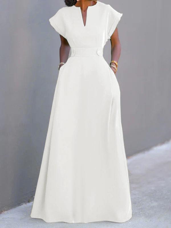 Flying Sleeves Color Split-joint V-neck Evening Dresses Maxi Dresses