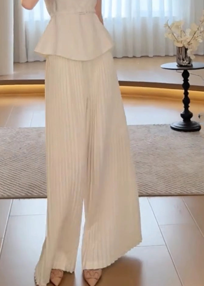 White Waist High Leg Spring Pants Wide Classy