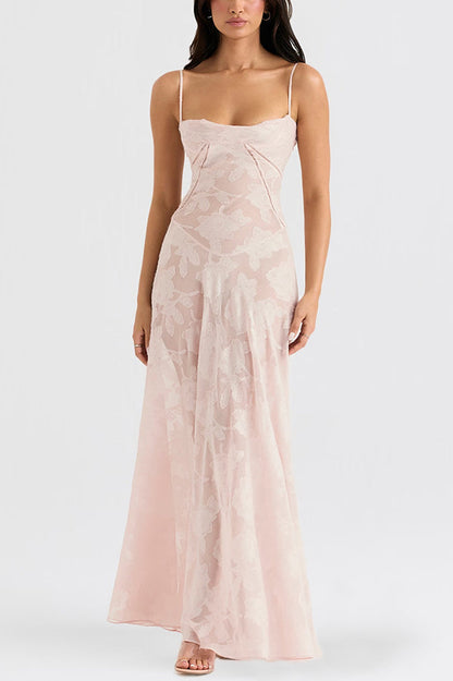 Suspenders See-through Holiday Slim Maxi Dress