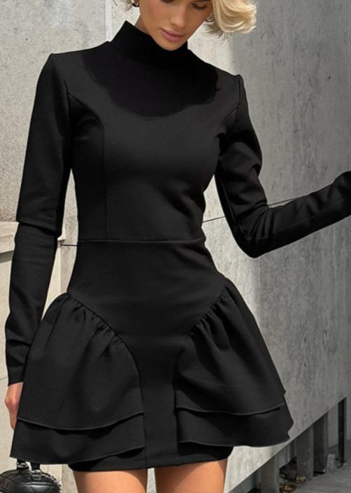 High-neck Ruffle Hem Mini Dress