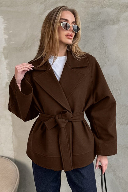 Brown Belted Wool Blend Midi Coat