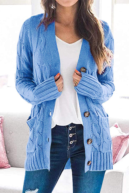 Knitted Color Button Down Chunky Outwear Cardigan