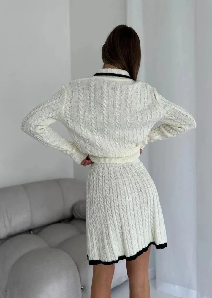 Cable-knit Buttoned Sweater Dress Set