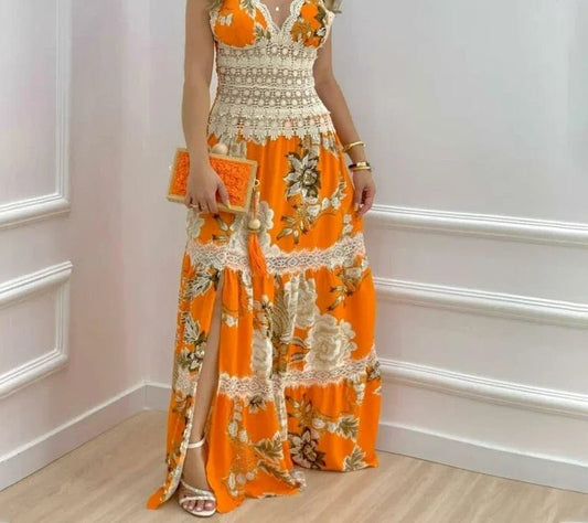 Lace Split Hem Maxi Dress