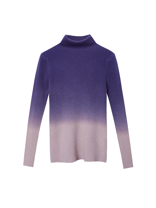 Art Purple High-neck Gradient Long Sleeve Sweater Qx018