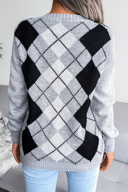 Argyle V-neck Knit Pullover Sweater
