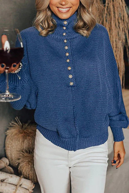 Perfect Chilly Fall Day Knit Pearl Button Up Relaxed Sweater