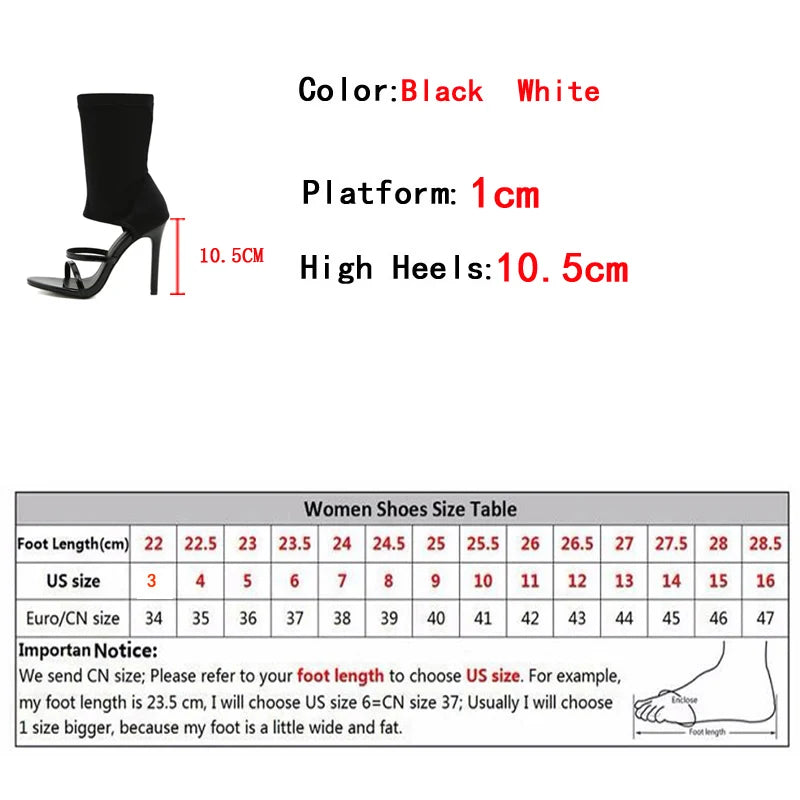 Liyke Summer Design Open Toe Slip-on Elastic Boots Sandals White Cut-out Thin High Heels Ankle Booties Shoes