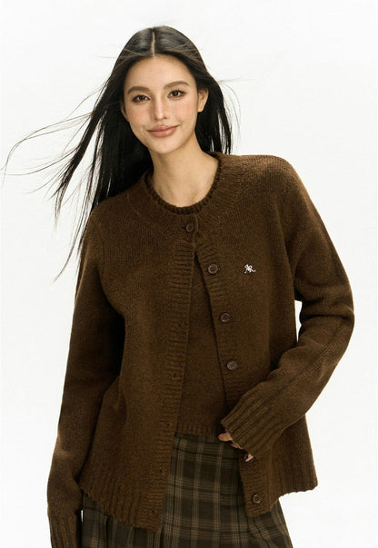 Ribbed Trim Button-up Cardigan