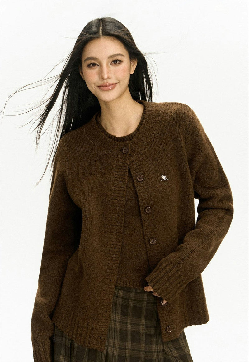 Ribbed Trim Button-up Cardigan