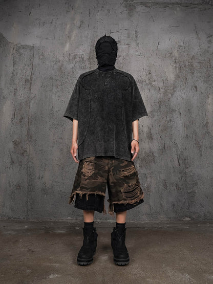 Double-layered Shredded Camo Shorts