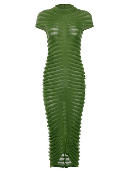 Short Sleeves Slim Knitted Maxi Dress