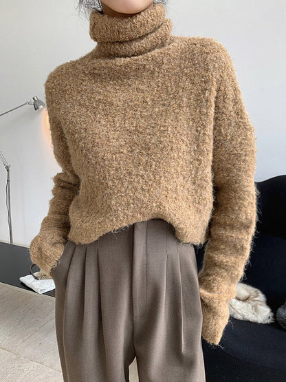 Brief Camel High-neck Long Sleeve Wool-blend Sweater An1064