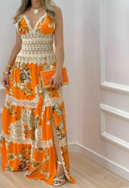 Lace Split Hem Maxi Dress