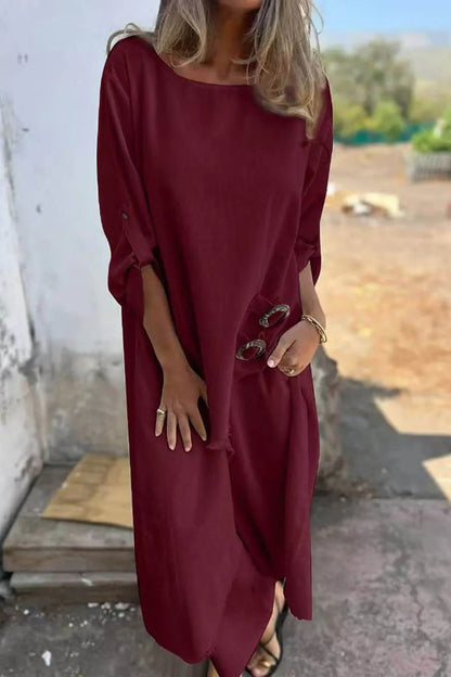 Unique Irregular Button Decoration Robe Pocket Elastic Pants Set