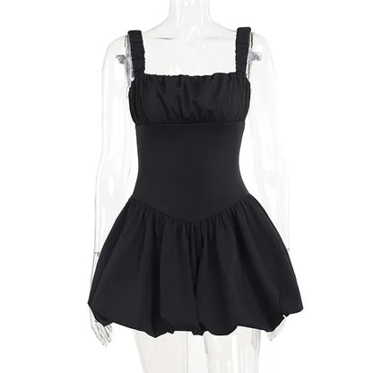 Satin Suspender Mini Dress for Ball Gown Splice Sleeveless Ruched Summer New Princess Party Dress Female