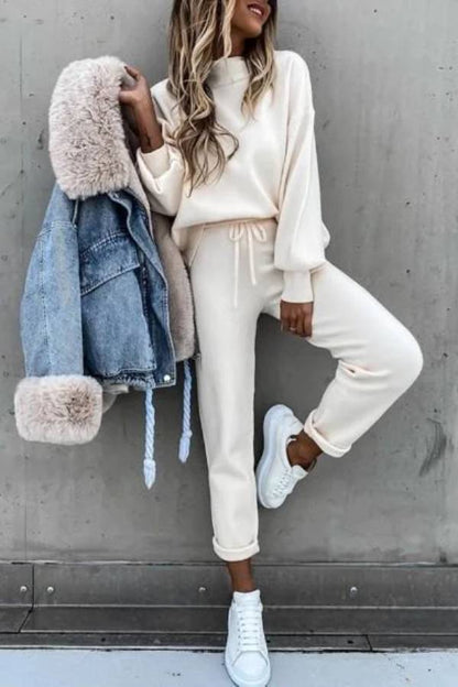 Color High Collar Pencil Pants Suits