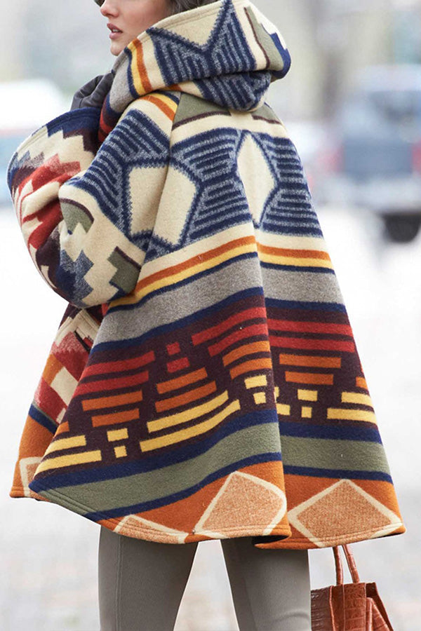 Long Sleeve Hooded Printed Coat