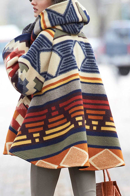 Long Sleeve Hooded Printed Coat