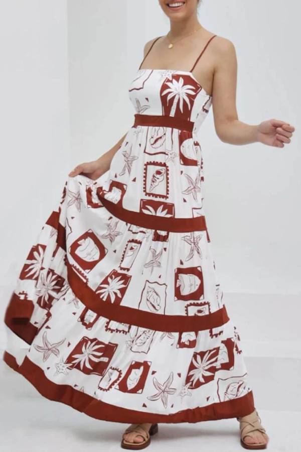 Ruffled With Print Maxi Dress