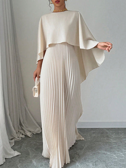 Cape High-low Pleated Color Split-joint Round-neck Evening Dresses Maxi Dresses
