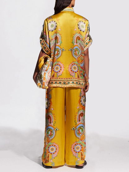 Luxe Satin Oversized Pants With Modern Print