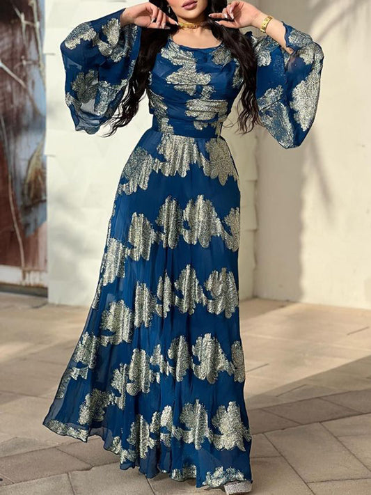 Flared Sleeves Printed Split-side Evening Dresses Maxi Dresses