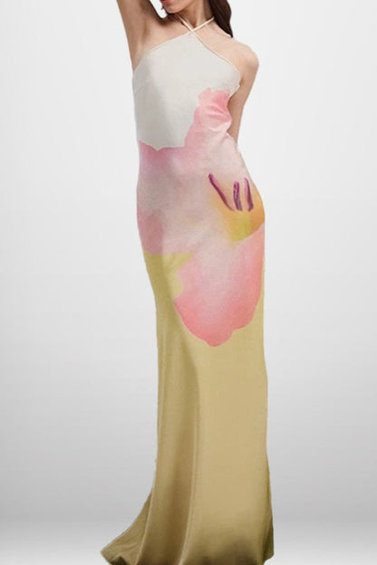 Print Backless Bodycon Maxi Dress