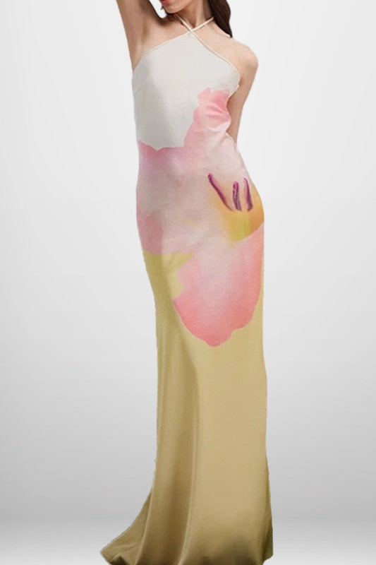 Print Backless Bodycon Maxi Dress