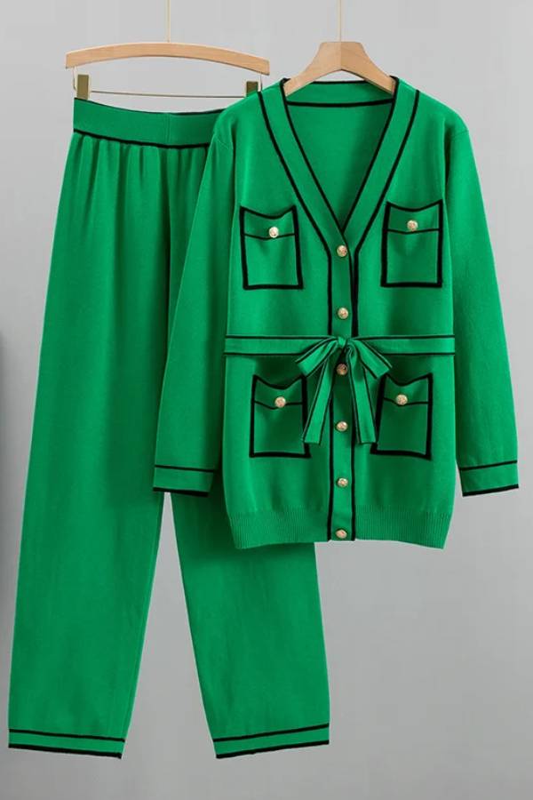 Color Contrast Two-piece Sweater Suit