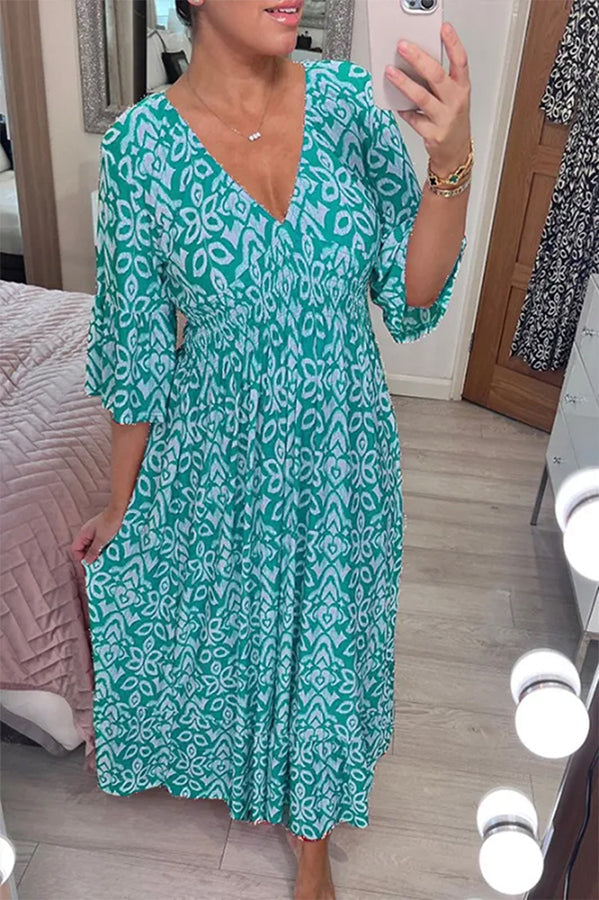 Fairytale Song Print Stretch Frill Sleeve Loose Maxi Dress