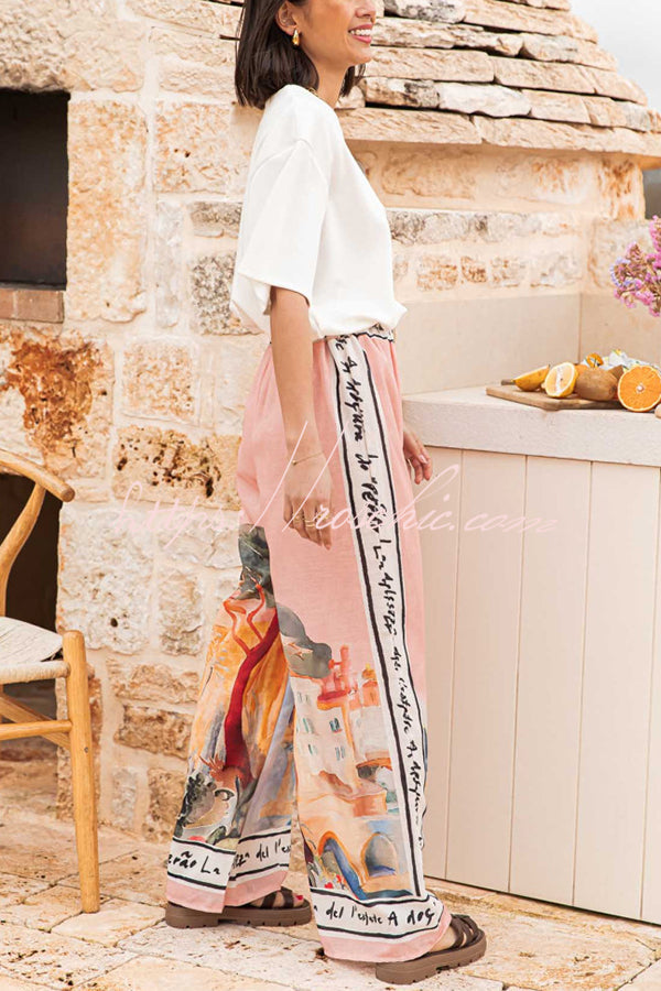 Unique Printed Elastic Waist Vacation Wide Leg Pants