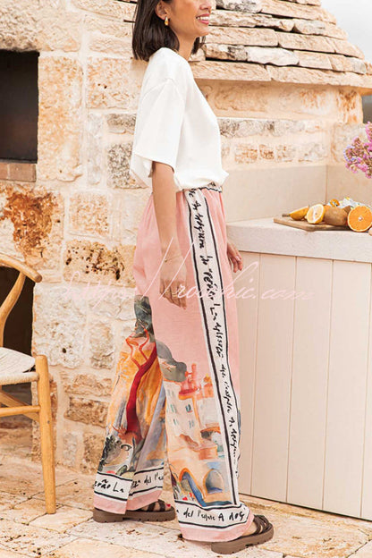 Unique Printed Elastic Waist Vacation Wide Leg Pants