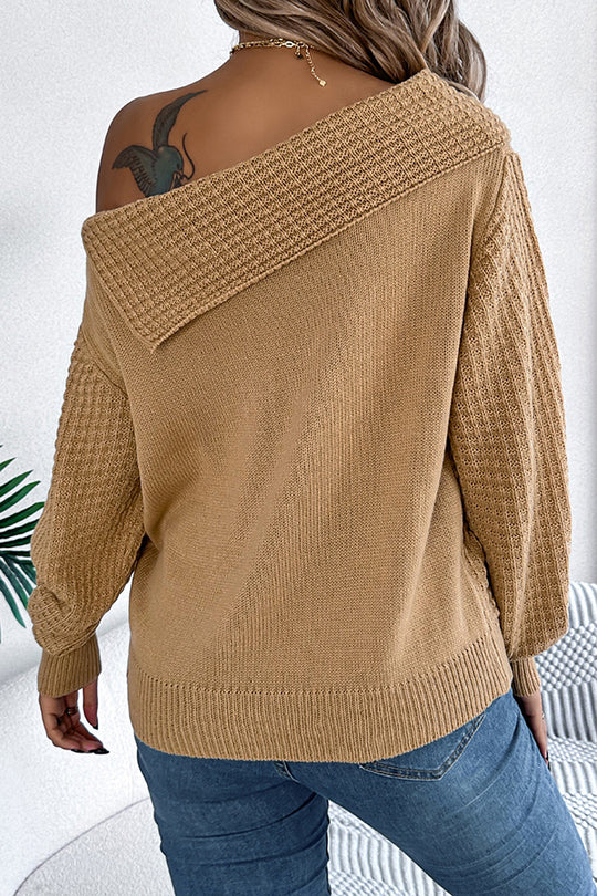 Color One Shoulder Long Sleeve Knitted Sweater