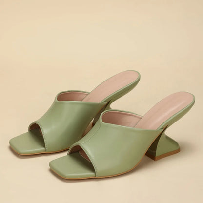Summer Pink Leather Peep Toe High Heels Slippers for – 8cm Mule Shoes