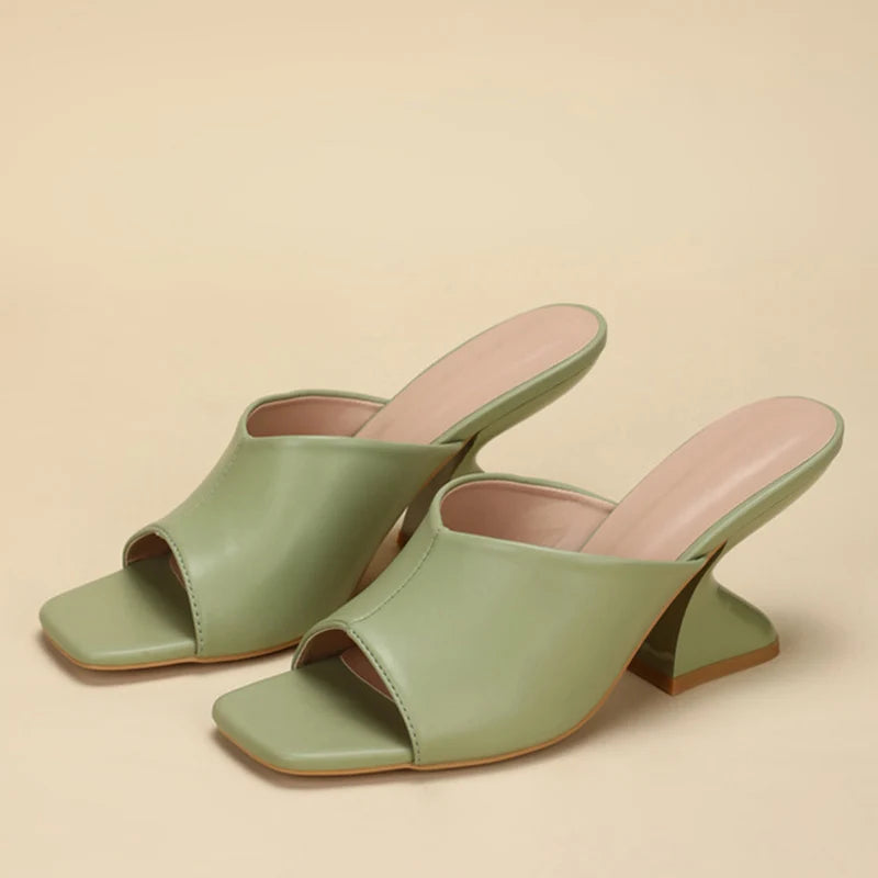 Summer Pink Leather Peep Toe High Heels Slippers for – 8cm Mule Shoes