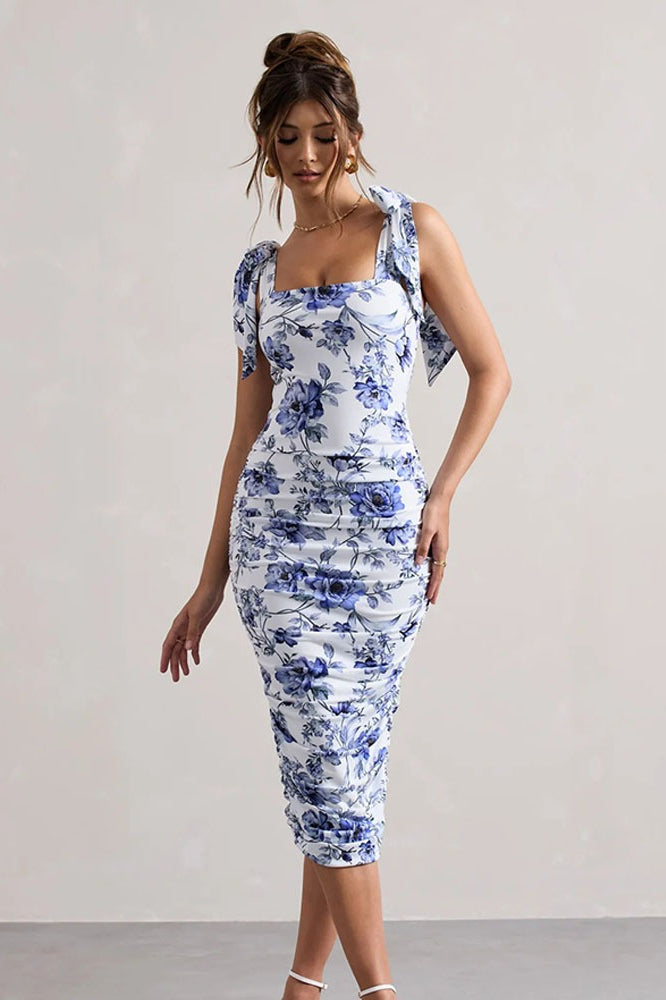Print Ruched Maxi Dress