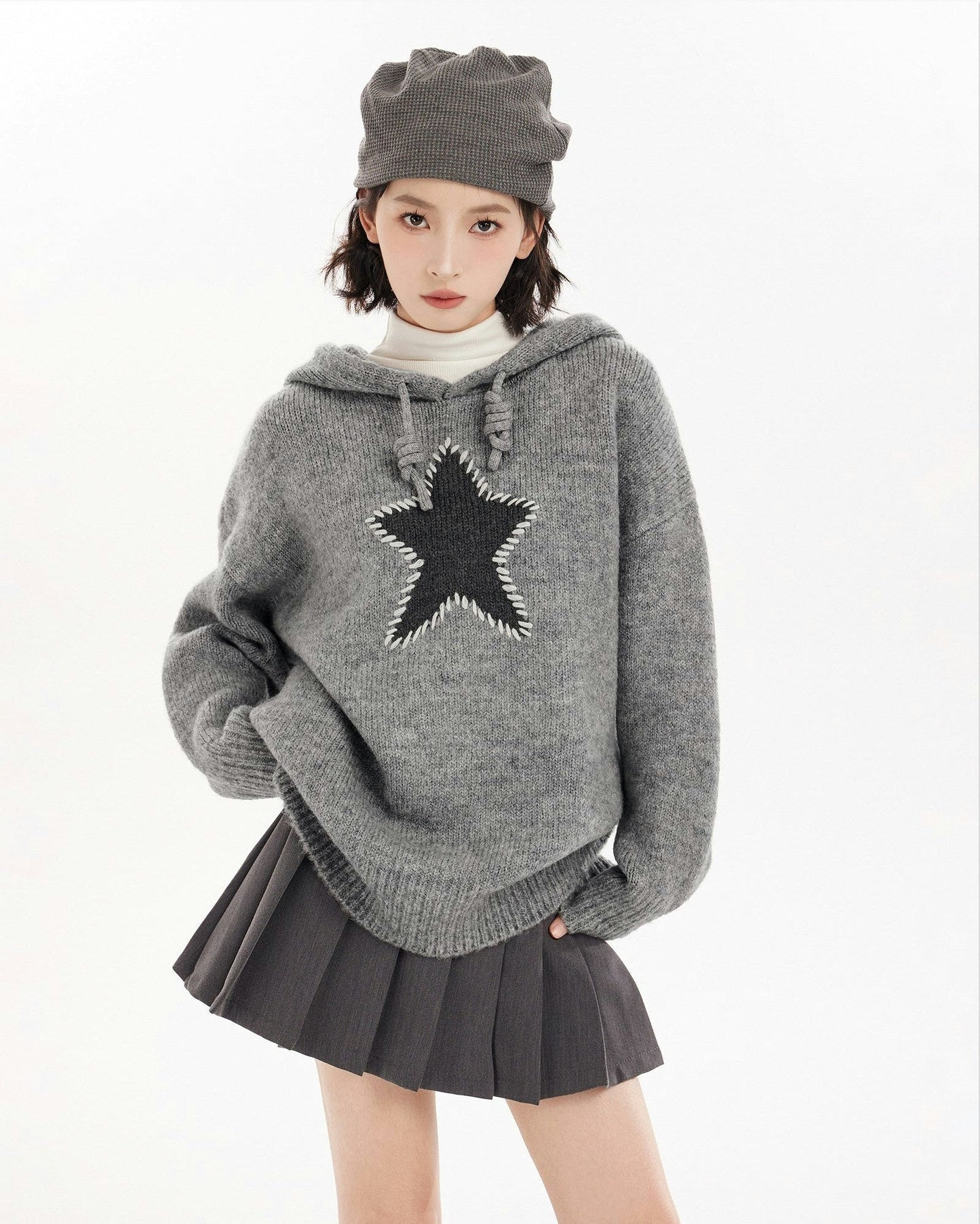 Oversized Star Patch Knit Sweater