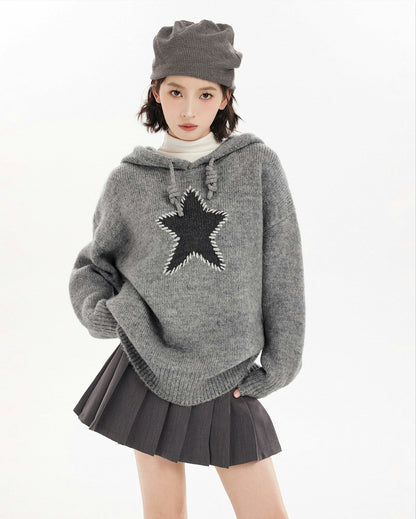 Oversized Star Patch Knit Sweater