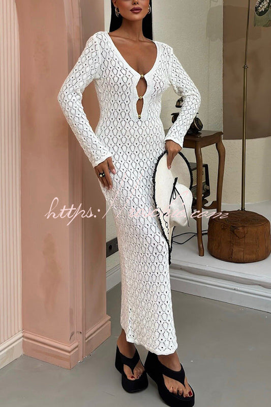 V-neck Long-sleeved Hollow Slim Maxi Dress