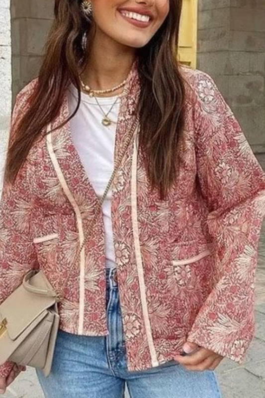 Loose Versatile Printed Cardigan Long Sleeve Cotton-padded Jacket