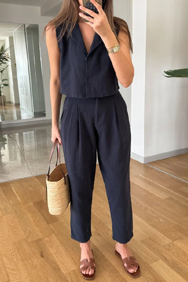 Lapel Vest \u0026 Pants Cotton Linen Two-piece Set
