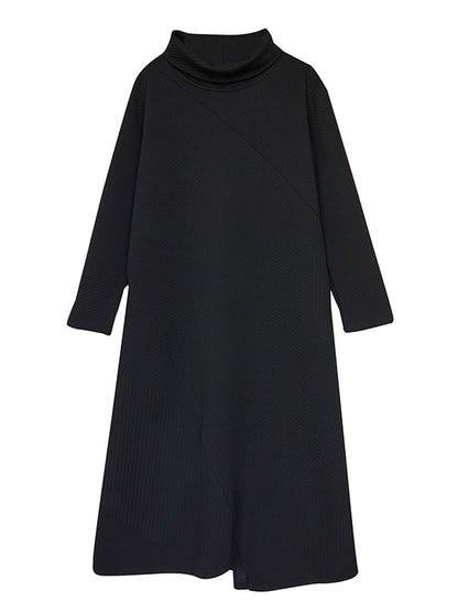 Irregularity Long Sleeves Color High-neck Midi Dresses