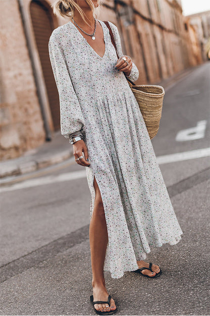 Multicolor V Neck Slits Maxi Dress