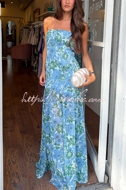 Print Strapless Fitted Slit Maxi Dress