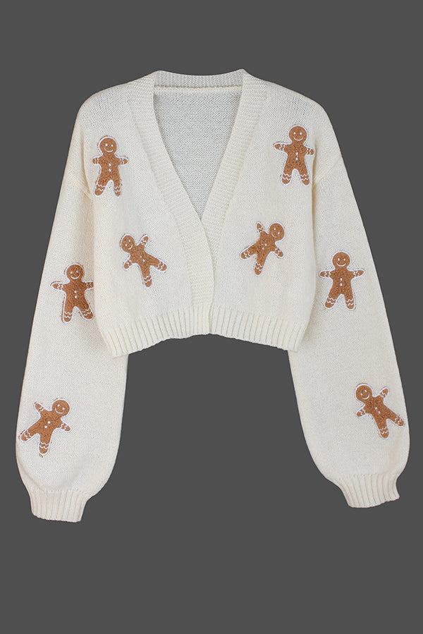 Fashionable Cookie Man Pattern Short Knitted Cardigan